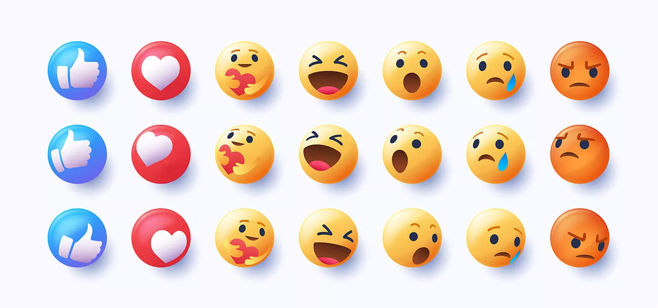 Verschillende kleurrijke emoticons van Facebook